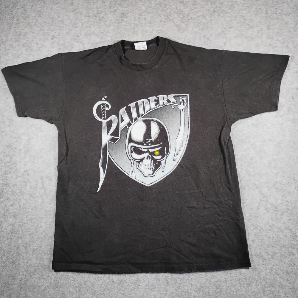Vintage 90s Nice Man Oakland Raiders Skull Graphic T-Shirt Black XL Made in USA